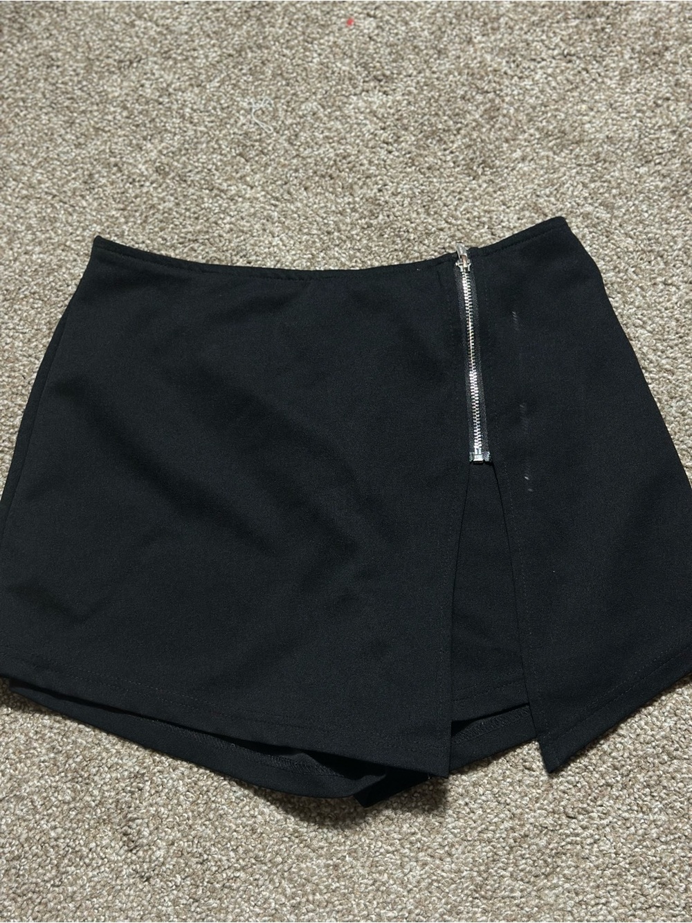 SHEIN Black Asymmetrical Skort with Silver Front Zip